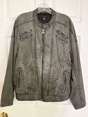 Vintage Diesel Moto Jacket Sz L Gray Fade Crop Racer Y2K Biker Strap Grunge